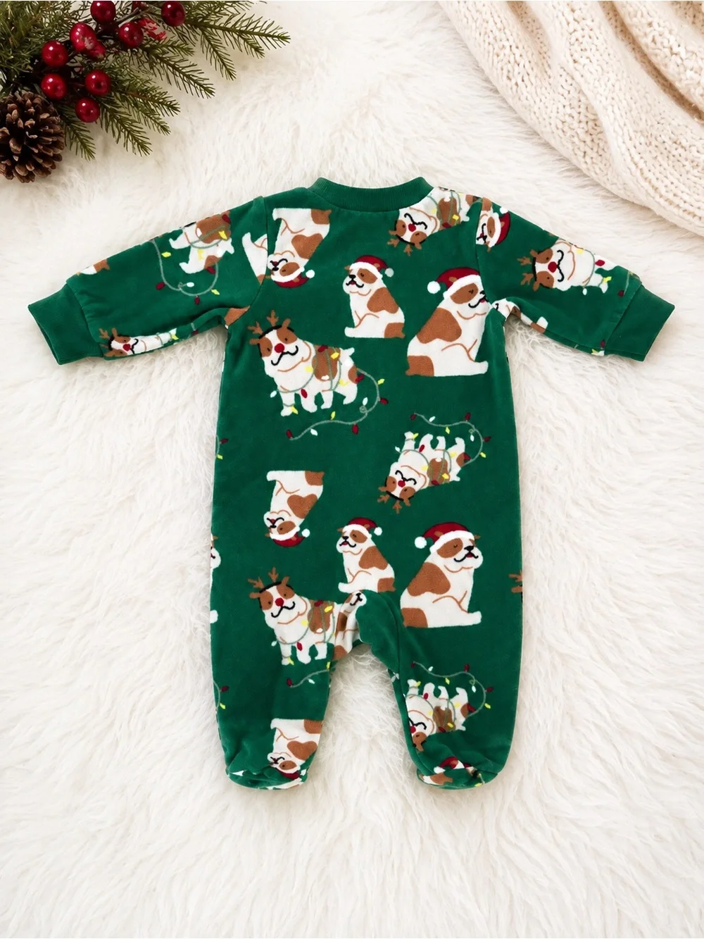 Carter’s Child of Mine Baby Christmas Dog Fleece Footed Pajamas 0-3M